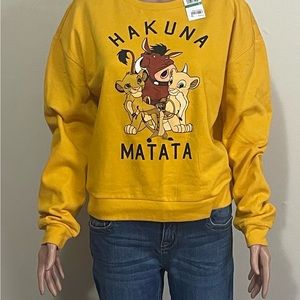 Lion King Hakuna Matata Disney Womens Sweatshirt Mustard Long Sleeve large New